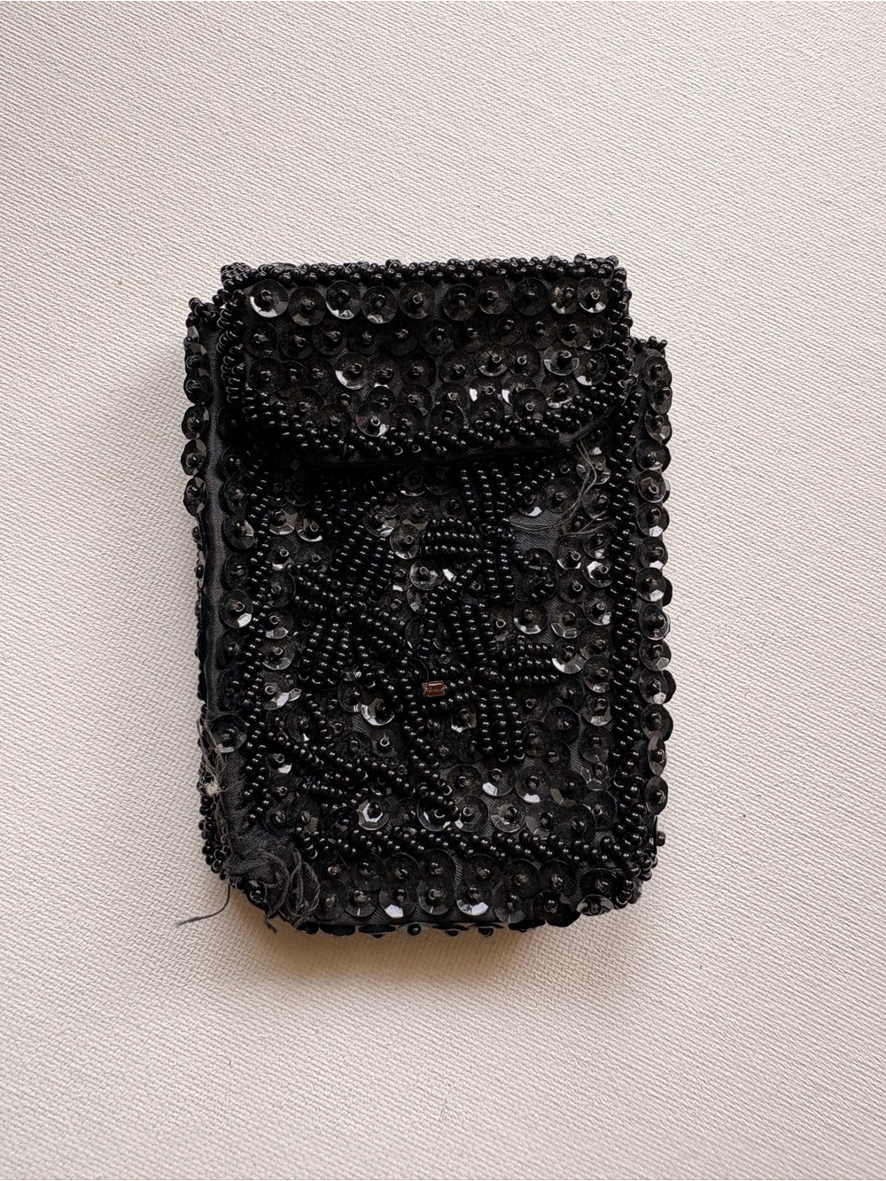 Vintage Black Beaded Sequin Evening Wallet Pouch